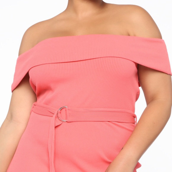 Fashion Nova Pink Ribbed Off Shoulder New Stretch Belted Maxi Dress Plus Size 3X - Picture 5 of 14